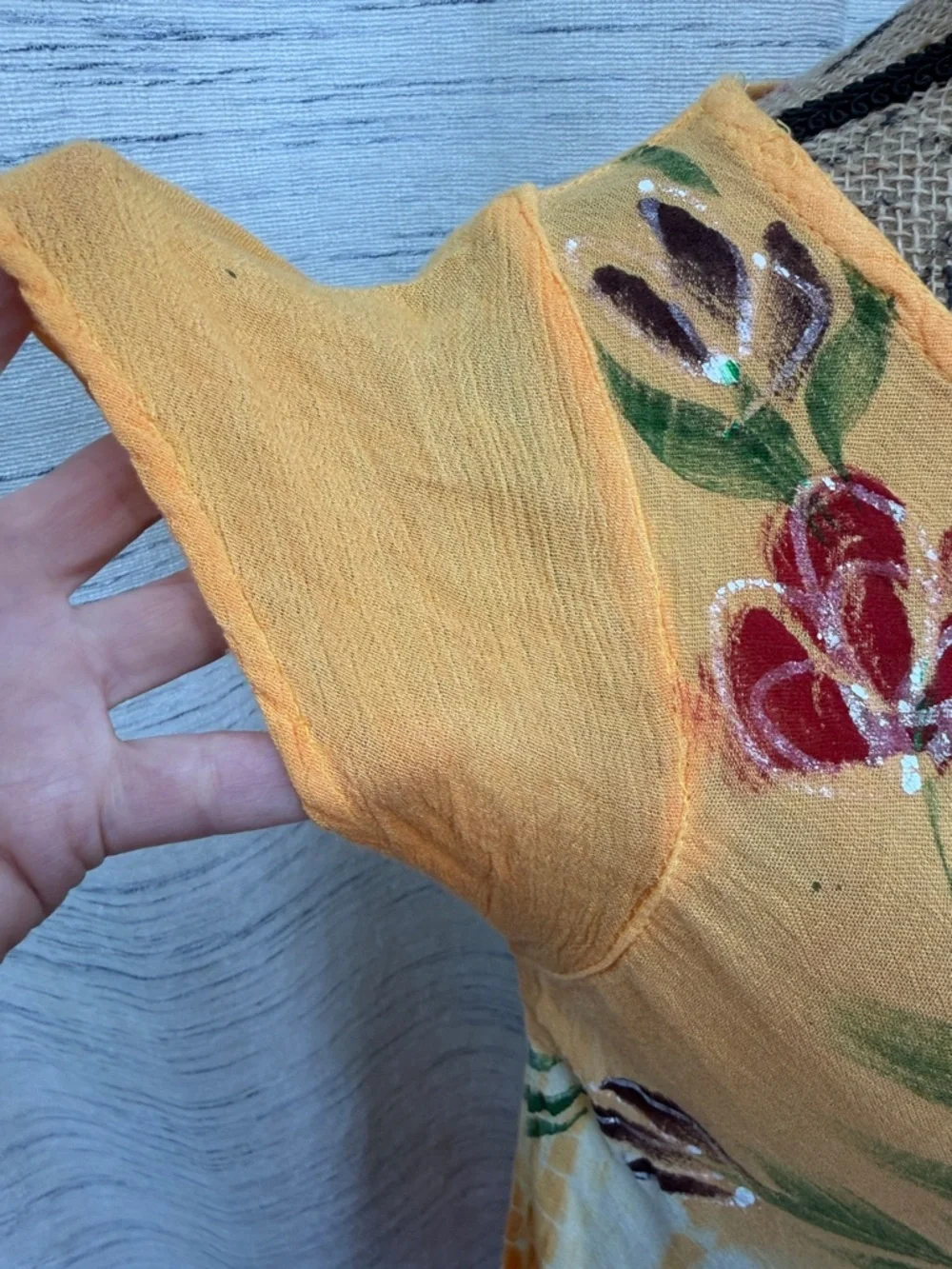 Vintage Pineapple Yellow & Orange Floral V-Neck Tunic Dress